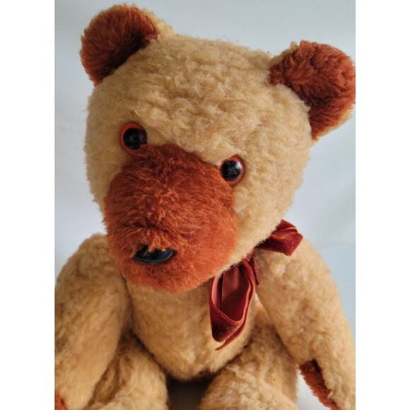 Vtg. Teddy Bear Jointed Head & Limbs Tan w/Rust Color Paws, Feet, Nose - Picture 4 of 9